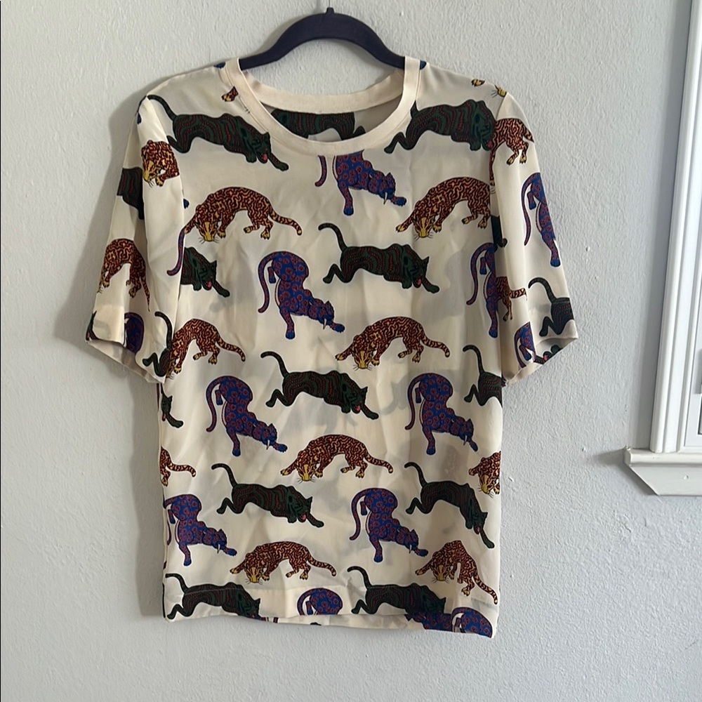 Stella McCartney Silk Natural Molly Wild Cat Print Top - Picture 3 of 12